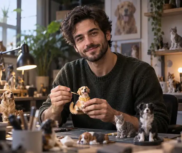 Porträt von Alex, einem Schöpfer von Haustierfiguren.